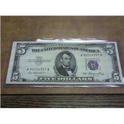 1953 $5 SILVER CERTIFICATE BLUE SEAL