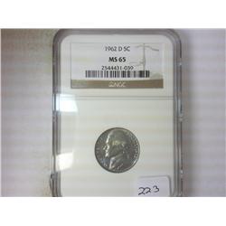 1962-D JEFFERSON NICKEL NGC MS65