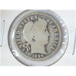 1896-O BARBER DIME (KEY DATE) SOLID GOOD