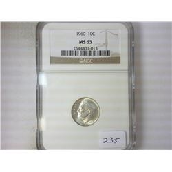 1960 ROOSEVELT DIME NGC MS65