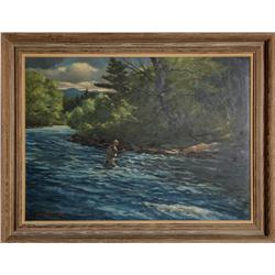 Kenneth Smallwood, Fishing, Gouache Painting