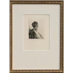 Rembrandt van Rijn, Bust of a Man wearing a High Cap, Etching