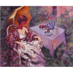 Vilany, Seated Woman with Umbrella, Oil Painting