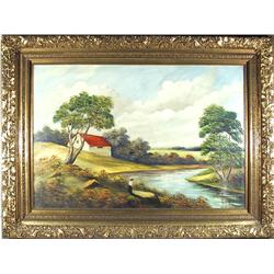 A. Weiss, Farm Landscape, Oil Painting