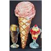 Image 1 : Lot Of 3 Embossed Die-Cut Ice Cream Parlor Signs: