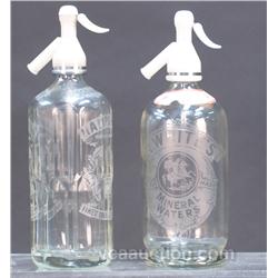 Lot Of 2 Early Etched Glass Seltzer Bottles: