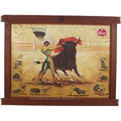 Pearl Lager Beer Cardboard Bull Fighting Scene Sign