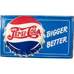 Large Pepsi-Cola Embossed Self-Framed Tin Sign