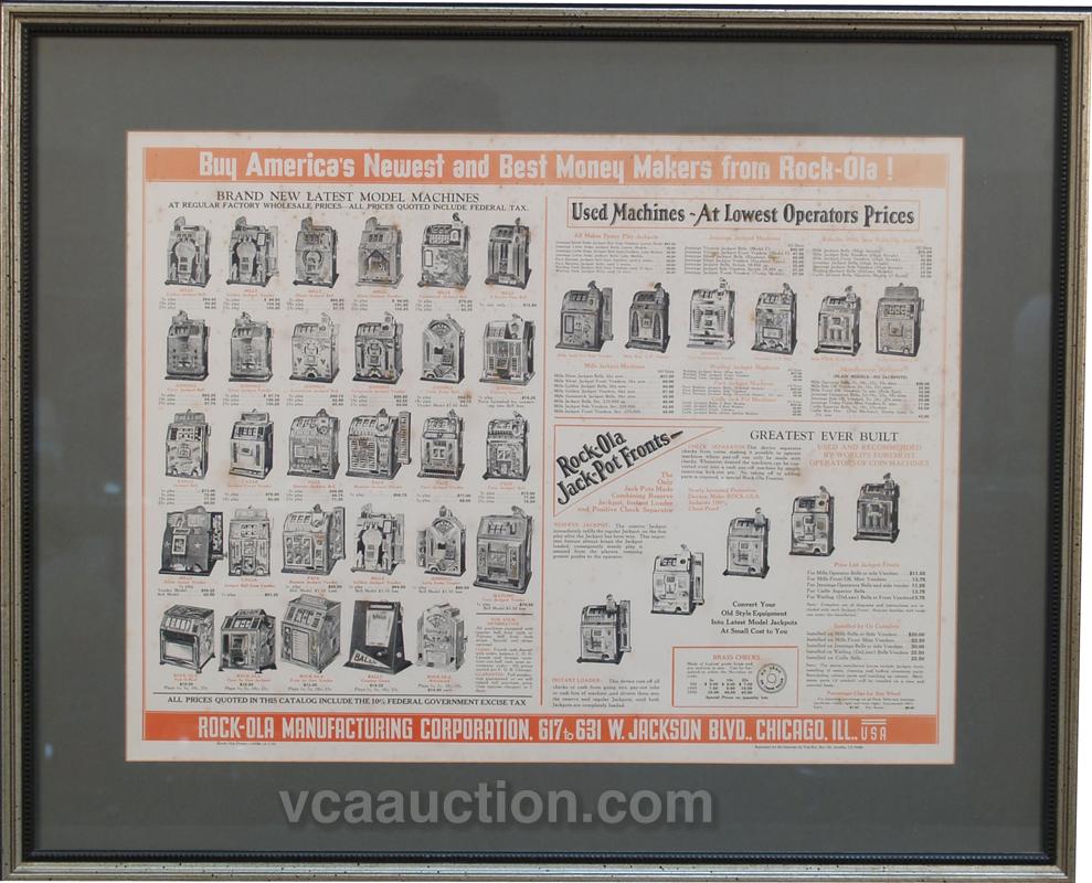 Early RockOla Paper Slot Machine & Games Advertisement