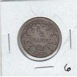 SILVER 1/2 MARK GERMAN 1905