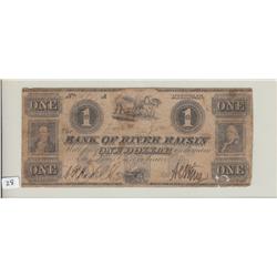 $1 RIVER RAISIN MICHIGAN OBSOLETE 1848 SCARCE