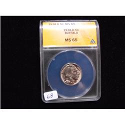 1938 D BUFFALO NICKEL MS 65 ANACS