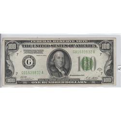 $100 REDEEMABLE IN GOLD FRN GREEN SEAL 1928