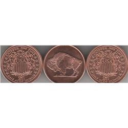 3 ONE OUNCE COPPER ROUNDS .999 PURE