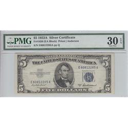 $5 1953 SILVER CERTIFICATE PMG EPQ