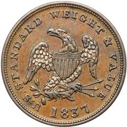 1837 Half Cent Hard Times Token, Low-49 Rulau HT-73, R2