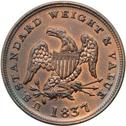 1837 Half Cent Hard Times Token, Low-49 Rulau HT-73, R2