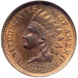 1874 Indian Head 1C NGC MS65