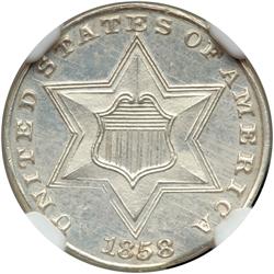 1858 Silver 3C NGC PR64