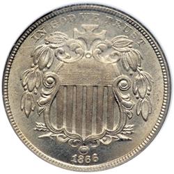 1866 Shield 5C NGC MS65