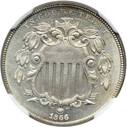 1866 Shield 5C NGC MS65