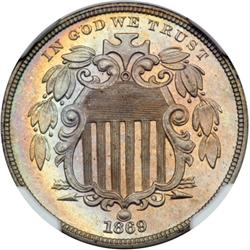 1869 Shield 5C NGC Proof 65