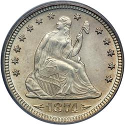 1874 Liberty Seated 25C. Arrows