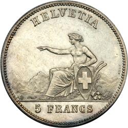 Switzerland. 5 Francs, 1863. EF