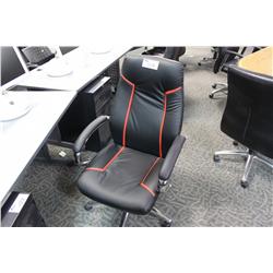 BLACK LEATHER WITH RED TRIM HIGH BACK COMPUTER