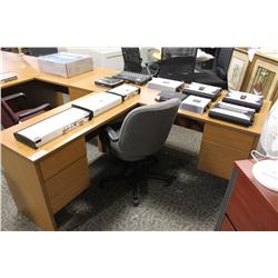 OAK DOUBLE PEDESTAL L-SHAPE DESK