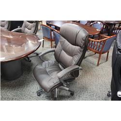 DARK BROWN LEATHER OVERSTUFFED EXECUTIVE CHAIR