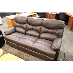BROWN LEATHER 3 PIECE SOFA SET INCL SOFA & 2