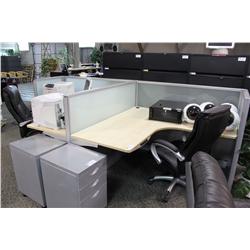 GLASS PANEL 2 PERSON MAPLE TOP WORKSTATION