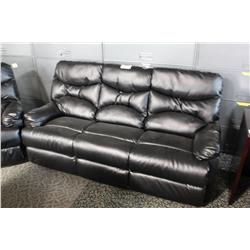 BLACK LEATHER 3 SEAT SOFA WITH RECLINING SIDE