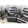 Image 2 : BLACK LEATHER 3 SEAT SOFA WITH RECLINING SIDE