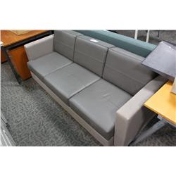 GREY LEATHER 3 SEAT RECEPTION SOFA