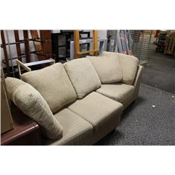LARGE OVERSTUFFED COUCH & ASSORTED HOME THEATRE