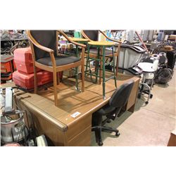 OAK 2 PEDESTAL DESK CREDENZA CLIENT CHAIRS -  STOOLS