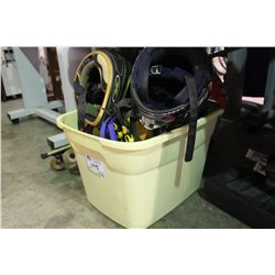 BIN OF SPORTS GEAR & HELMETS