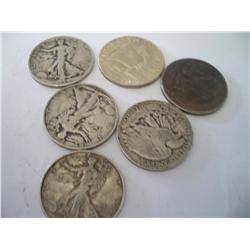 6 Silver Mixed Half Dollars