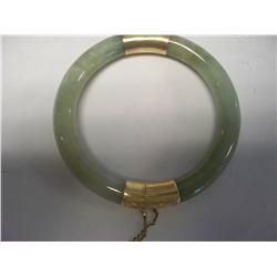 Large Genuine Jade Bangle W/14K Gold Hinges