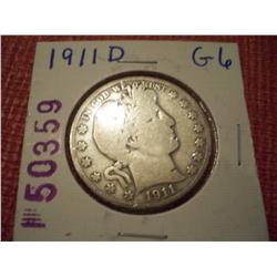 1911-D Silver Barber Half Dollar