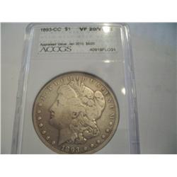 1893-Carson City Morgan Silver Dollar, Graded VF-20