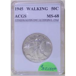 1945 Walking Liberty Half Dollar ACGS MS-68