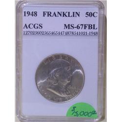 1948 Franklin Half Dollar ACGS MS-67 FBL