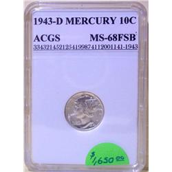 1943-D Mercury Dime ACGS MS-68 FSB