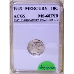 1943 Mercury Dime ACGS MS-68 FSB