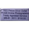 Image 3 : 1922 Silver Peace Dollar  MS-61 PCGS w/Appraisal