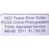 Image 3 : 1922 Silver Peace Dollar  MS-66 PCGS w/Appraisal