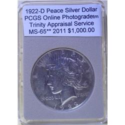 1922-D Peace Dollar MS-65 PCGS w/Appraisal